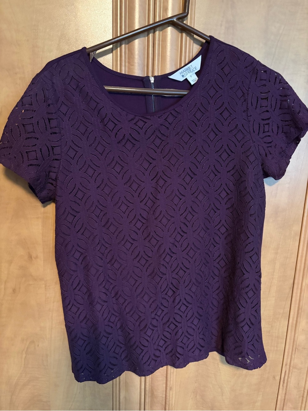 Market & Spruce Short Sleeve Lace Tee in Deep Purple